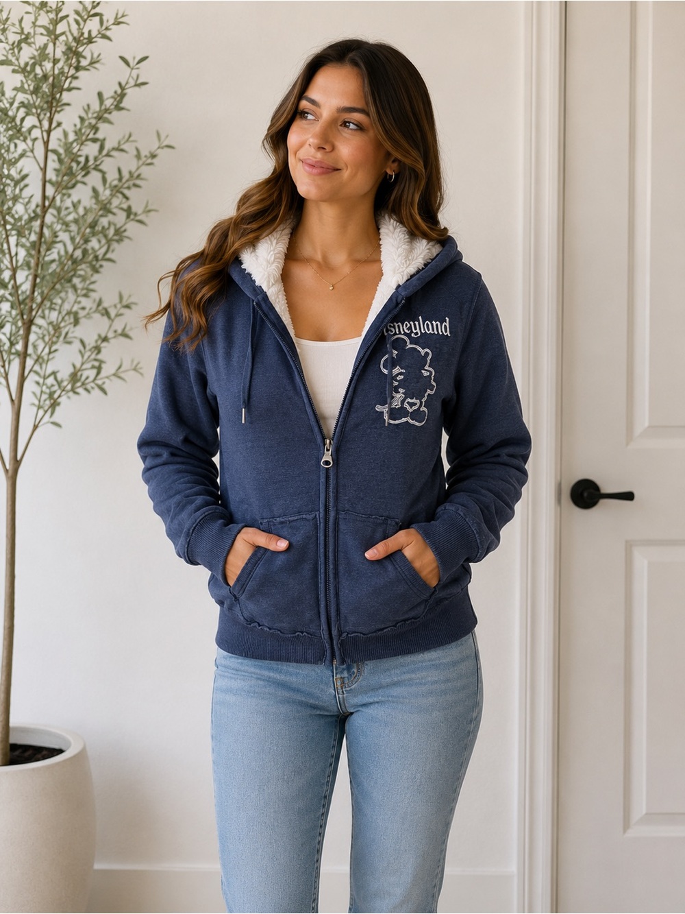 Disney Navy Sherpa-Lined Zip Hoodie